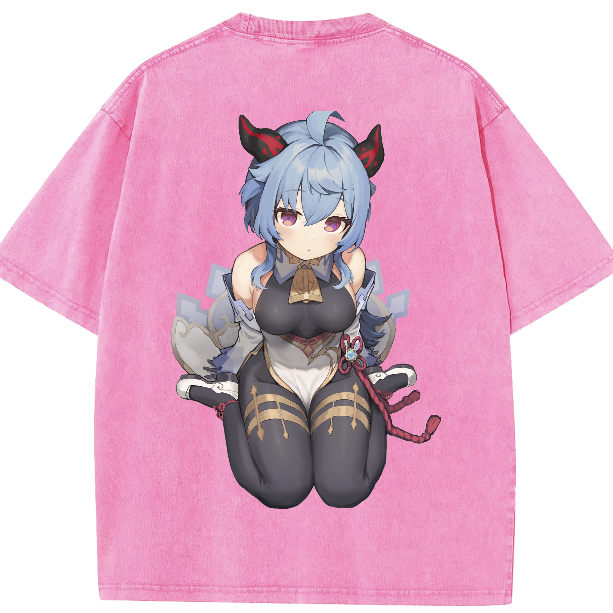 げんし神 甘雨 かんう genshin Ganyu 綿100% ヴィンテージ風 半袖Tシャツ（背面プリント）